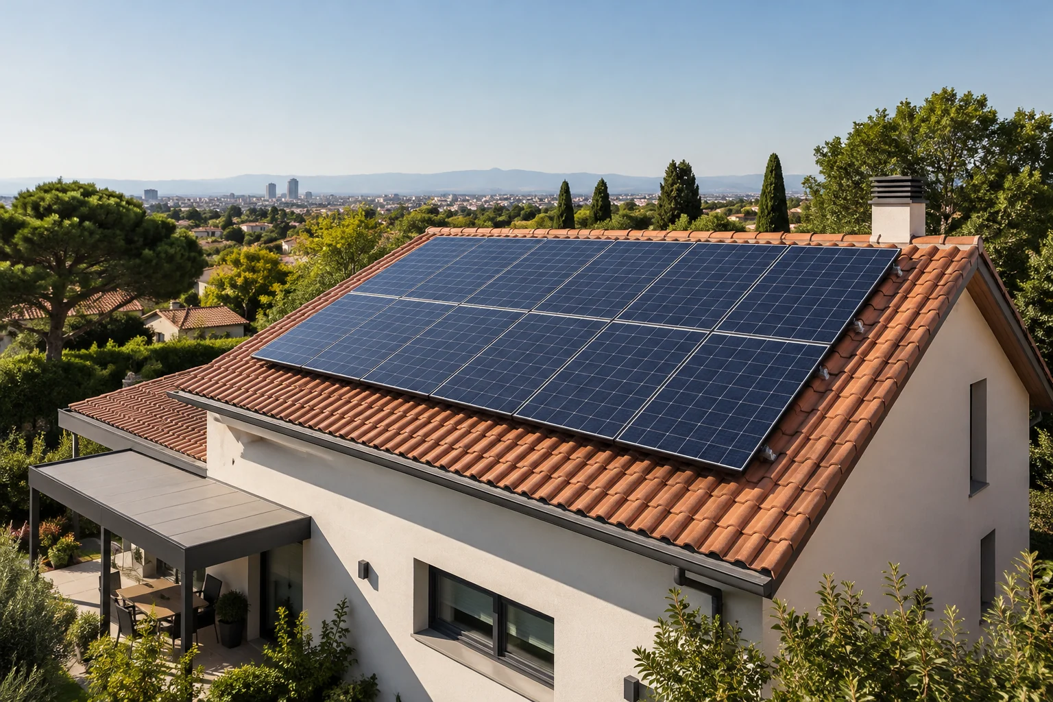 Paneles fotovoltaicos sobre la cubierta de una vivienda